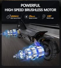 Duotts Električni skuter - 52V 23.4Ah Baterija - Dvojni motor 1200W*2 - Hitrost 65 km/h - Doseg 60 km - Zložljiv - 10" Pnevmatike