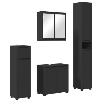 Vidaxl Komplet pohištva za kopalnico 4 pcs Črna Konstruiran les