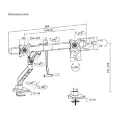 ACT AC8344 gaming nastavljiva dvojna roka za 2 monitorja popolna postavitev za udobno delo do 32"