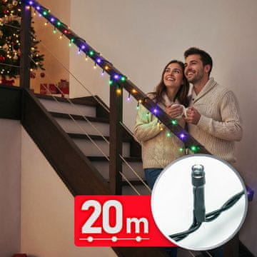 Family Božične LED lučke 20 m – večbarvne, 400 LED, zeleni kabel, 220–240 V zunanje/notranje