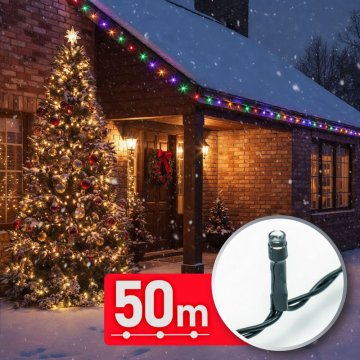 Family Božične LED lučke 50 m, 1000 večbarvnih LED, zeleni kabel, 220-240 V, 9 W