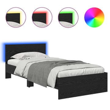 Vidaxl Konstrukcija postelje z LED lučmi Črna Orehovina 90 x 200 cm