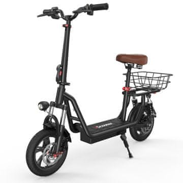 ISCOOTER  i12 električni skiro s sedežem in košaro, baterija 36 v 7,5 ah, doseg 30–35 km, do 25 km/h, pnevmatike 12 palcev, dvojno vzmetenje, nosilnost 100 kg