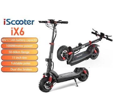 ISCOOTER IX6 Terenski električni skuter - 11 palčne off-road pnevmatike - 48V 17.5Ah baterija - 1000W motor - Doseg 45 km - Hitrost 45 km/h