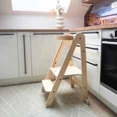 Leseni ZLOŽLJIVI POMAGALČEK | Otroški kuhinjski pomagalček | Otroška stopnjička | Montessori pomagalček za kuhinjo, kopalnico in igro