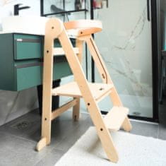 Leseni ZLOŽLJIVI POMAGALČEK | Otroški kuhinjski pomagalček | Otroška stopnjička | Montessori pomagalček za kuhinjo, kopalnico in igro