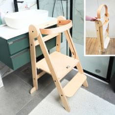 Leseni ZLOŽLJIVI POMAGALČEK | Otroški kuhinjski pomagalček | Otroška stopnjička | Montessori pomagalček za kuhinjo, kopalnico in igro