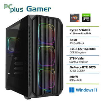 PCplus Gamer Ryzen 5 9600X 32GB 2TB SSD RTX 5070 12GB Windows 11 Home gaming namizni računalnik