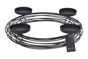 Adventni okrogli kovinski svečnik za 4 čajne lučke, 355x320x70 mm, črn