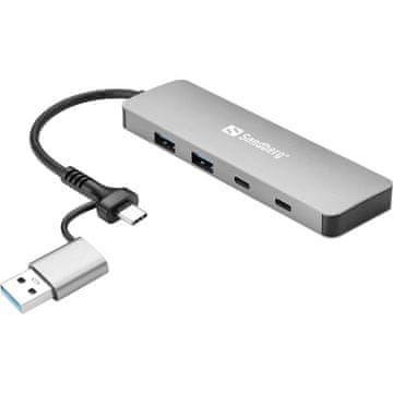 Sandberg USB-C/A v 2x USB-A + 2x USB-C Hub vozlišče