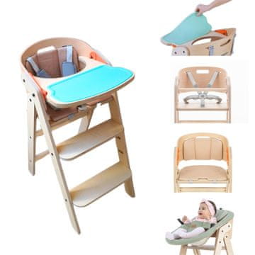 Stol za hranjenje 3v1 | OTROŠKI STOL ZA HRANJENJE | Zložljivi stol za hranjenje | Lesen stol za hranjenjenje s snemljivim in pralnim pladnjem