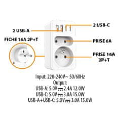 Velamp VELAMP podaljšek vtičnice ADAT-FR-10 z USB-A+C