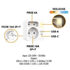 Velamp VELAMP vtičnica ADAT-FR-12 z USB-A+C in svetilko