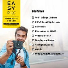 EasyPix PowerPro VX6430 – WiFi Bridge digitalni fotoaparat z 10× optičnim zoomom in 4K videom - EASYPIX20205