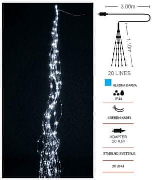 Vito  LED božična žična veriga – 20 linij IP44 NATALE-7 hladna barva svetlobe