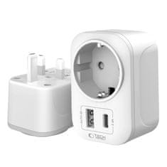 Tech-protect TA100 potovalni adapter UK / EU, belo