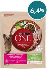 Purina ONE MINI/SMALL suha hrana za manj aktivne, pretežke ali sterilizirane pse do 10kg, bogata s puranom in rižem, 8x800g