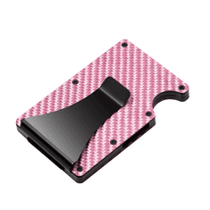BestDeals Karbonska denarnica za kartice iz aluminija s sponko za denar in RFID zaščito, črna karbonska, roza