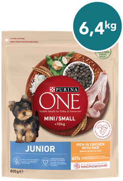Purina ONE MINI/SMALL Junior suha hrana za pasje mladiče do 10kg, bogata s piščancem in rižem, 8x800g