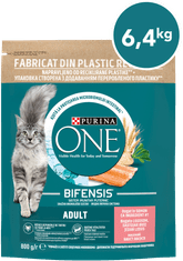 Purina ONE Bifensis Adult suha hrana za odrasle mačke, z lososom, 8x800g