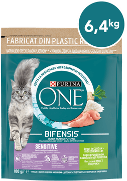 Purina ONE Bifensis Sensitive suha hrana za odrasle mačke, s puranom, 8x800g