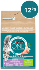 Purina ONE Bifensis Sensitive suha hrana za odrasle mačke, s puranom, 4x3kg
