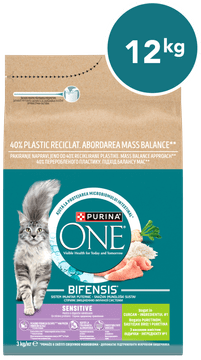 Purina ONE Bifensis Sensitive suha hrana za odrasle mačke, s puranom, 4x3kg