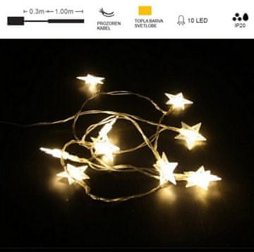 Vito  LED božična razsvetljava toplo bela 1m 10 zvezdic 2xAA IP20 NATALE-10