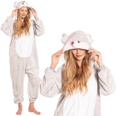 Nikcorp Ženska enodelna pižama kigurumi kostum miška, mehek in topel pajac za odrasle, siva, velikost XL (175-185 cm)