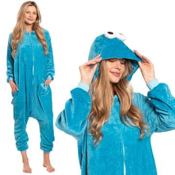 Nikcorp Ženska enodelna pižama kigurumi onesie kostum Piškotna pošast, modra, velikost XL (175-185 cm)