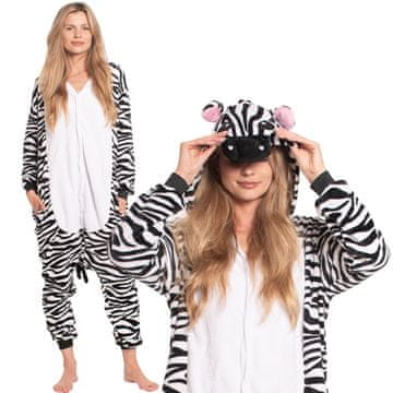 Nikcorp Ženska enodelna pižama kigurumi onesie kostum zebra, belo-črna, velikost L za višino 165-175 cm, udoben mehak material