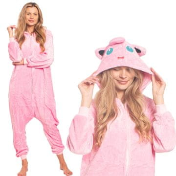 Nikcorp Ženska enodelna pižama kigurumi onesie Jigglypuff Pokemon, roza kostum za odrasle, velikost M (155-165 cm)