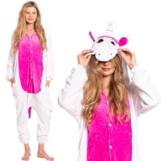 Nikcorp Ženska enodelna pižama kigurumi samorog, roza barve, velikost S, primerna za višino 145-155 cm, udoben kostum za spanje
