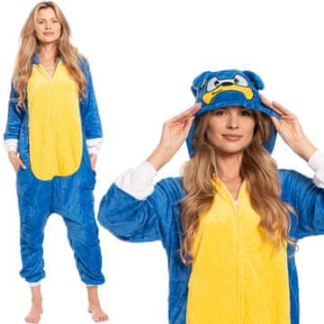 Nikcorp Ženska enodelna pižama Kigurumi Onesie kostum Sonic | Modra | Velikost S (145-155 cm) | Udoben kombinezon za spanje in zabavo