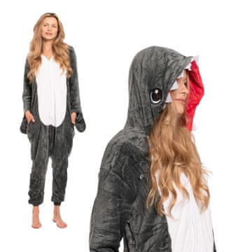 Nikcorp Ženska enodelna pižama Kigurumi kombinezon sivi morski pes, udoben kostum za odrasle, velikost M (155-165 cm)