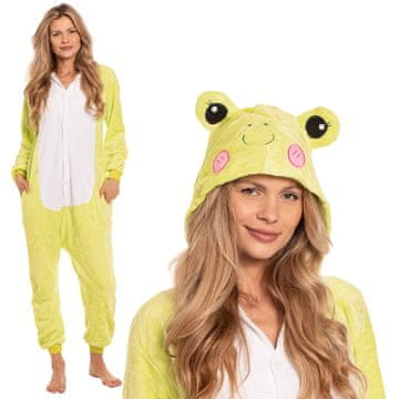 Nikcorp Ženska enodelna pižama kigurumi onesie kostum žaba, zelena, velikost L, za višino 165-175 cm, udoben mehak material