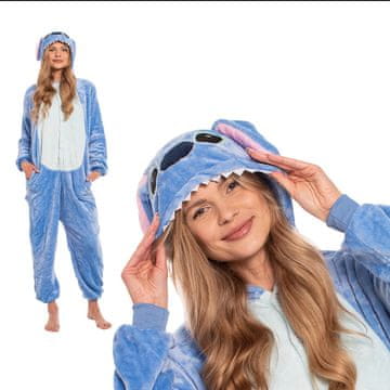 Nikcorp Ženska enodelna pižama Kigurumi kostum Stitch | Onesie kombinezon za odrasle modra | Velikost S (145-155 cm)