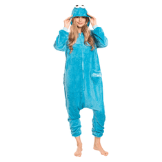 Nikcorp Ženska enodelna pižama Kigurumi Onesie kostum Piškotna pošast, modra, velikost S, za višino 145-155 cm, udoben material