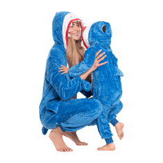 Nikcorp Ženska enodelna pižama kigurumi onesie Morski pes, udoben kombinezon za spanje in prosti čas, velikost M (155-165 cm)