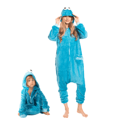 Nikcorp Ženska enodelna pižama Kigurumi Onesie kostum Piškotna pošast, modra, velikost S, za višino 145-155 cm, udoben material