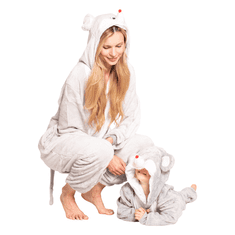 Nikcorp Ženska enodelna pižama kigurumi kostum miška, mehek in topel pajac za odrasle, siva, velikost XL (175-185 cm)