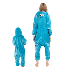 Nikcorp Ženska enodelna pižama Kigurumi Onesie kostum Piškotna pošast, modra, velikost S, za višino 145-155 cm, udoben material