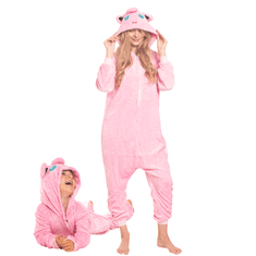 Nikcorp Ženska enodelna pižama kigurumi onesie Jigglypuff Pokemon, roza barve, velikost S, za višino 145-155 cm, mehak kostum