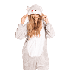 Nikcorp Ženska enodelna pižama kigurumi kostum miška, mehek in topel pajac za odrasle, siva, velikost XL (175-185 cm)