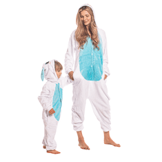 Nikcorp Otroška pižama Kigurumi onesie kostum moder zajec | Pajac za otroke višine 105-115 cm, mehak in udoben za spanje in igro
