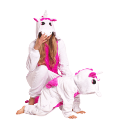 Nikcorp Ženska enodelna pižama kigurumi samorog, roza barve, velikost S, primerna za višino 145-155 cm, udoben kostum za spanje
