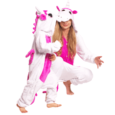 Nikcorp Ženska enodelna pižama kigurumi samorog, roza barve, velikost S, primerna za višino 145-155 cm, udoben kostum za spanje