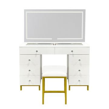 Aga Toaletna miza z ogledalom in osvetlitvijo + tabure Mat bela