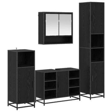 Vidaxl Komplet pohištva za kopalnico s polico 4 pcs Črna Orehovina