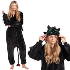 Nikcorp Ženska enodelna pižama kigurumi onesie zmaj Brezzobi, črna, velikost M, za višino 155-165 cm, udoben kostum za spanje